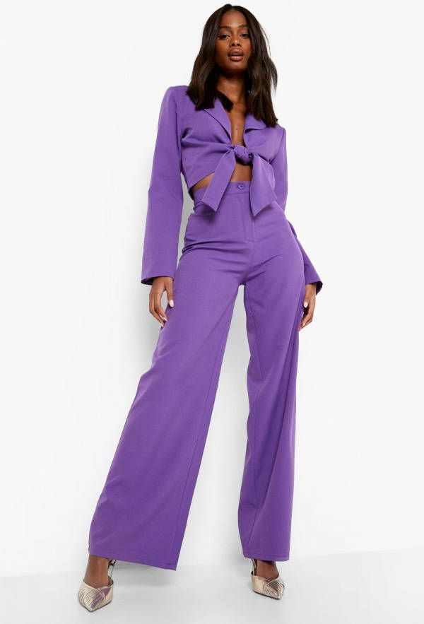 boohoo Korte Getailleerde Blazer Met Strik, Purple