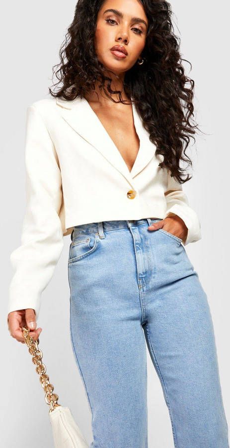 boohoo Korte Getailleerde Boxy Blazer Met Textuur, Ecru
