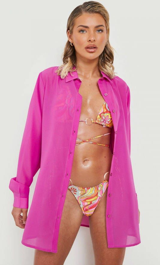 boohoo Long Line Chiffon Strand Blouse, Purple