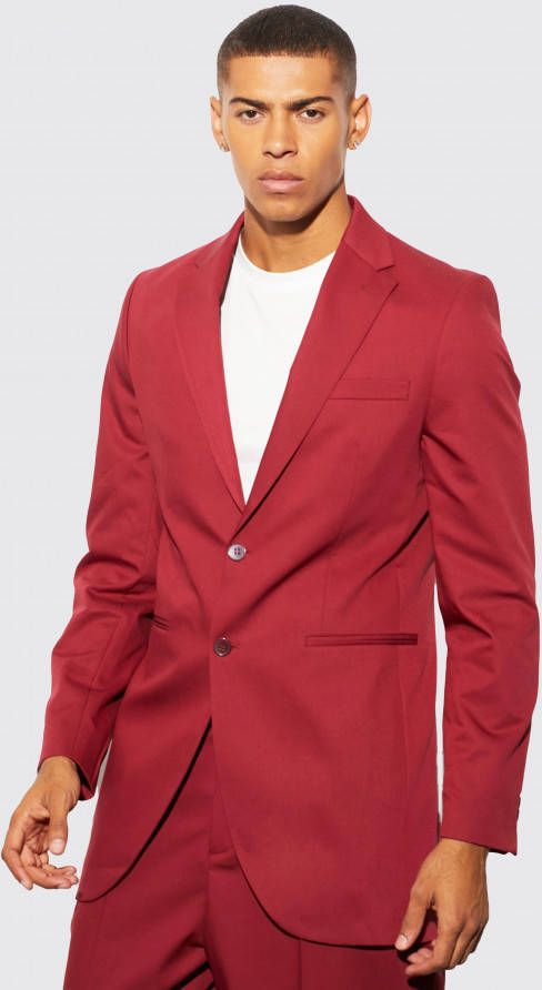 boohoo Long Line Slim Fit Blazer, Burgundy