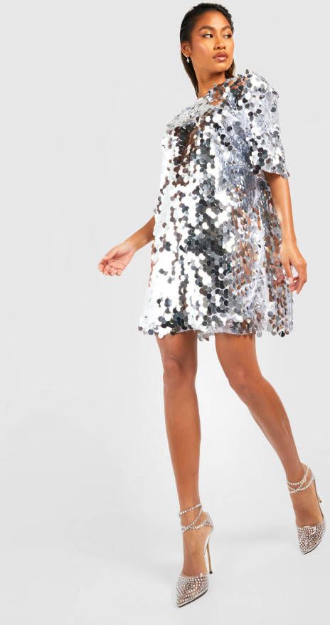 boohoo Loshangende Glitter Jurk Met Pailletten, Silver