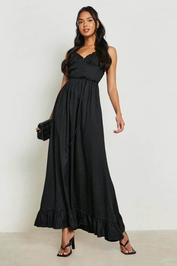 boohoo Maxi Jurk Met Geplooide Buste En Bandjes, Black