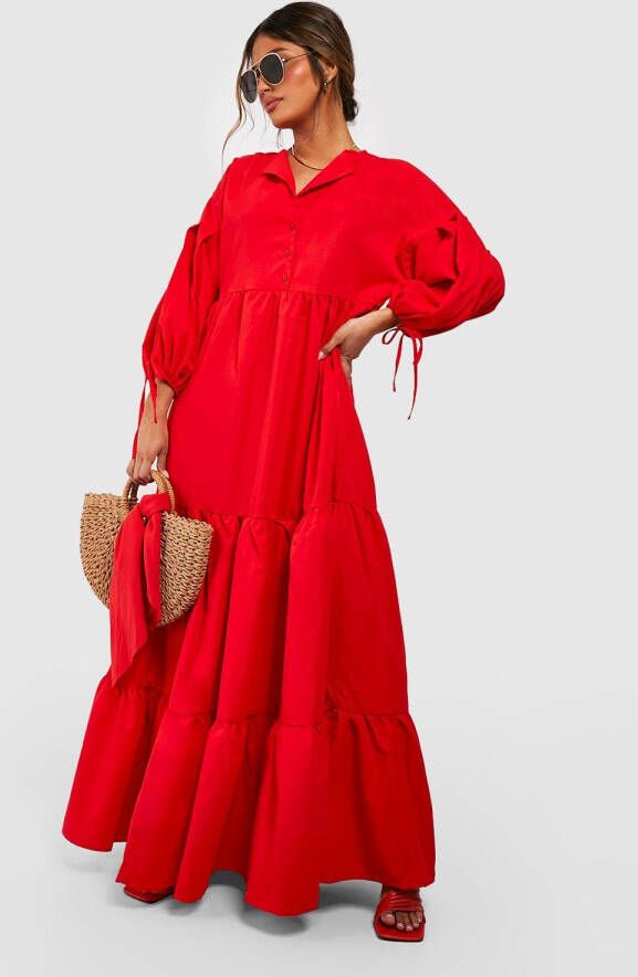 boohoo Maxi Jurk Met Knopen, Red