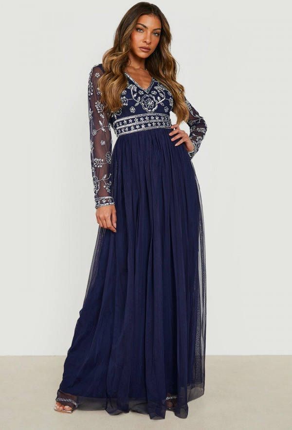 boohoo Met De Hand Versierde Bruidsmeisjes Maxi Jurk, Navy
