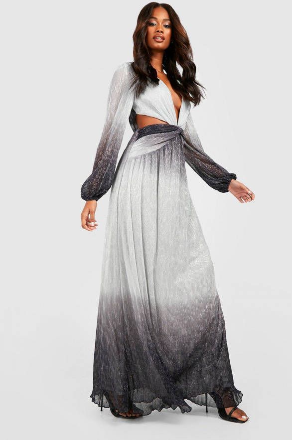 boohoo Metallic Cut Out Maxi Jurk Met Laag Decolleté,, Silver