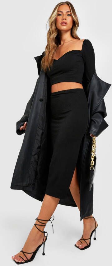 boohoo Midi Rok Met Hoge Split, Black