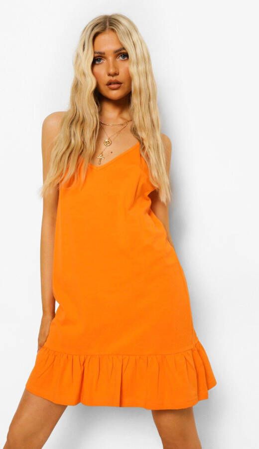boohoo Mini Jurk Met Bandjes En Geplooide Zoom, Orange