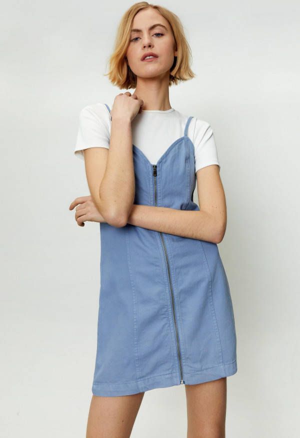 boohoo Mini Spijkerjurk Met Rits En Bandjes, Blue