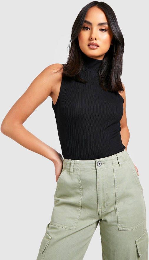 boohoo Mouwloze Geribbelde Gebreide Coltrui, Black