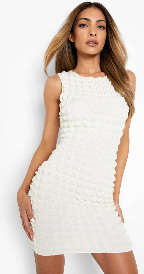 boohoo Mouwloze Jersey Bolletjes Mini Jurk, Cream