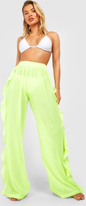 boohoo Neon Strand Broek Met Ruches, Neon Yellow