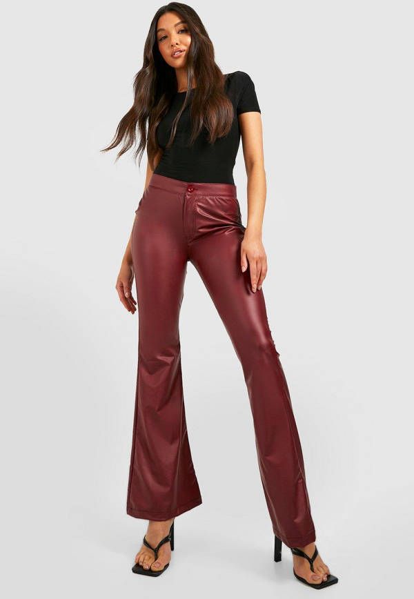 boohoo Nepleren Flared Low Waist Broek, Dark Red