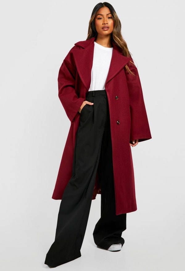 boohoo Nepwollen Jas Met Ceintuur En Drop Sleeves, Burgundy