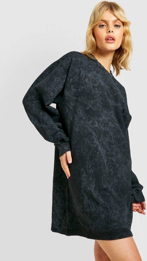 boohoo Oversized Acid Wash Gebleekte Trui Jurk, Charcoal