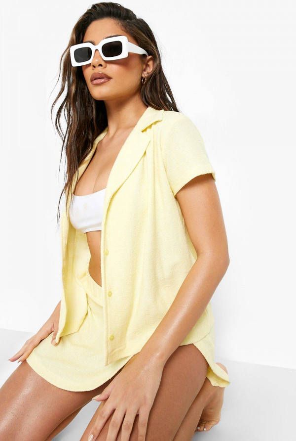 boohoo Oversized Badstoffen Strand Blouse, Yellow