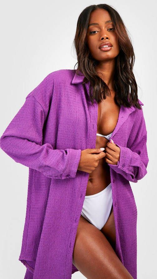 boohoo Oversized Gekreukelde Strand Blouse Met Textuur, Purple