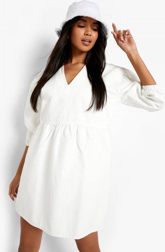 boohoo Oversized Gesmokte Spijkerjurk Met Pofmouwen