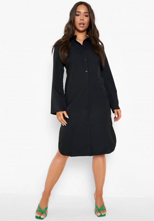 boohoo Oversized Katoenen Midi Blouse Jurk, Black