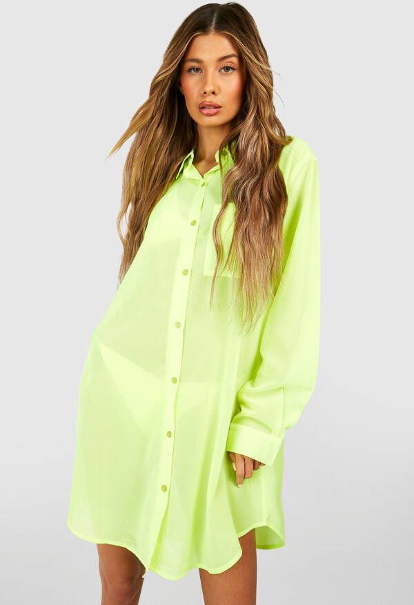 boohoo Oversized Neon Chiffon Strand Blouse, Neon Yellow