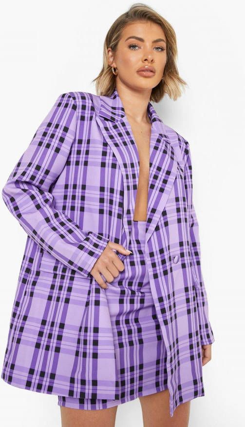 boohoo Oversized Paarse Geruite Blazer, Purple