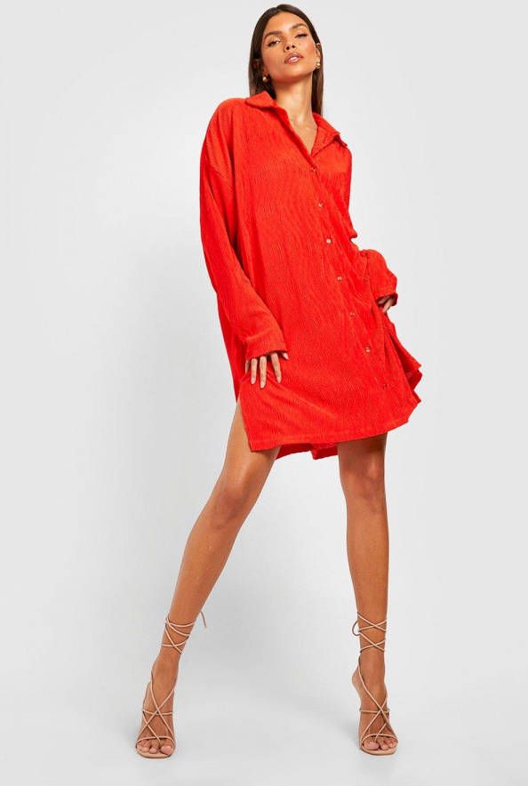boohoo Oversized Plisse Blouse Jurk, Red