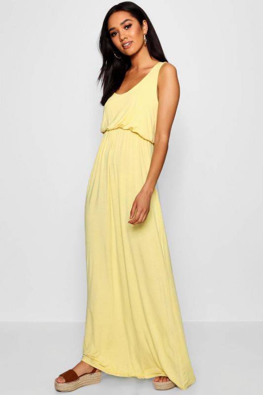 boohoo Petite Bagged Over Racer Back Maxi Dress, Yellow