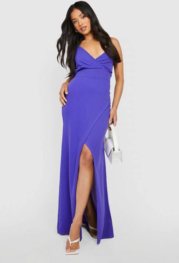 boohoo Petite Scuba Wikkel Maxi Jurk Met Voorsplit, Purple