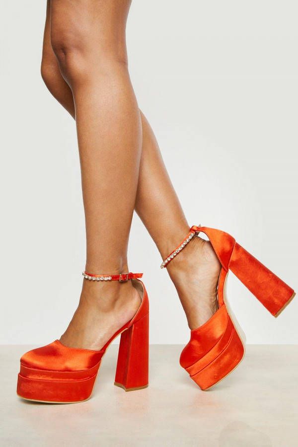 boohoo Plateauzolen Met Dubbele Zolen En Steentjes, Orange