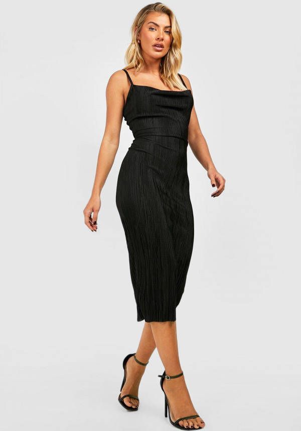 boohoo Plisse Jurk Met Bandjes, Black