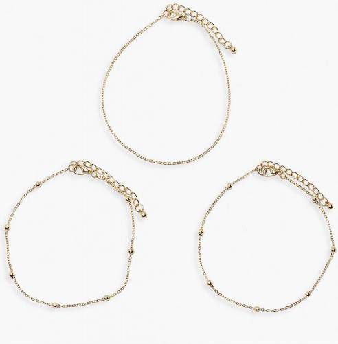 boohoo Plus 3 Enkelkettinkjes, Goud