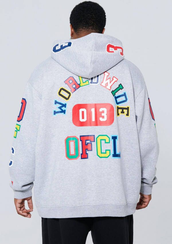 boohoo Plus Baggy Varsity Hoodie, Grey Marl