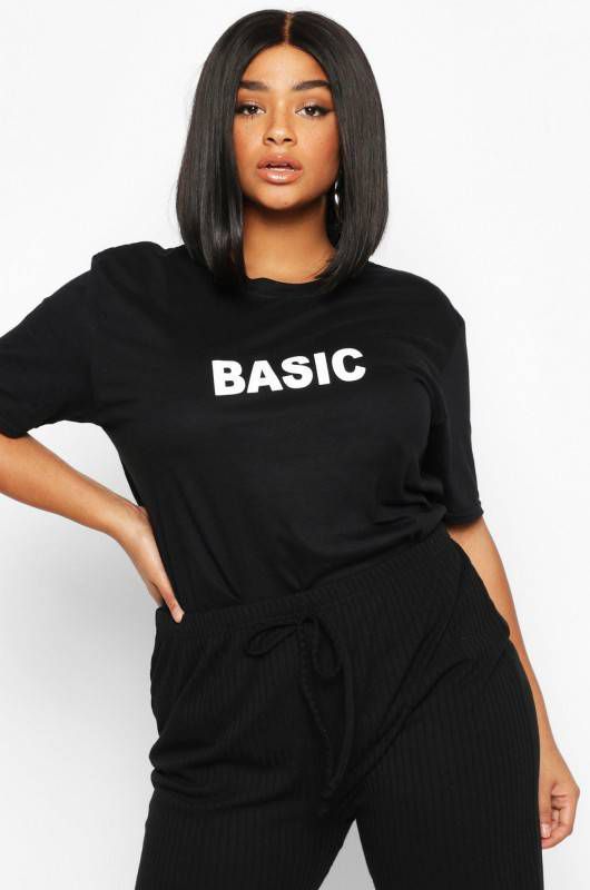 boohoo Plus 'Basic' T Shirt, Zwart