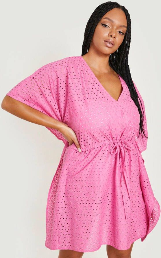 boohoo Plus Broderie Anglaise Kaftan Met Touwtjes, Purple