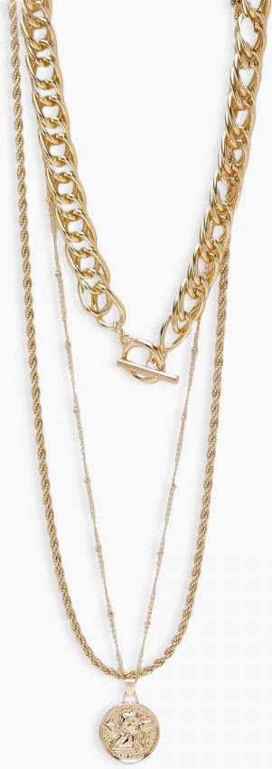 boohoo Plus Dubbele Choker Ketting Met Munt, Gold