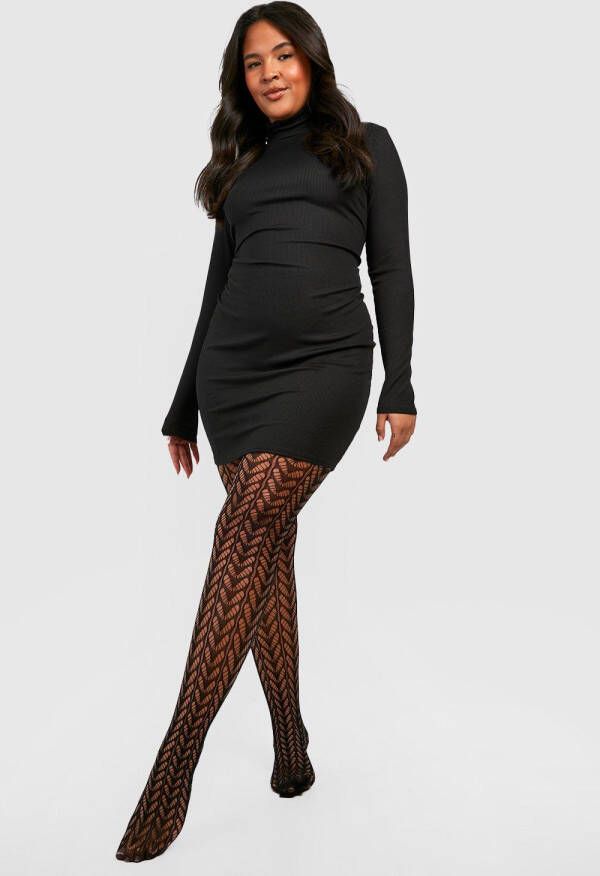 boohoo Plus Fishnet Panty Met Patroon, Black