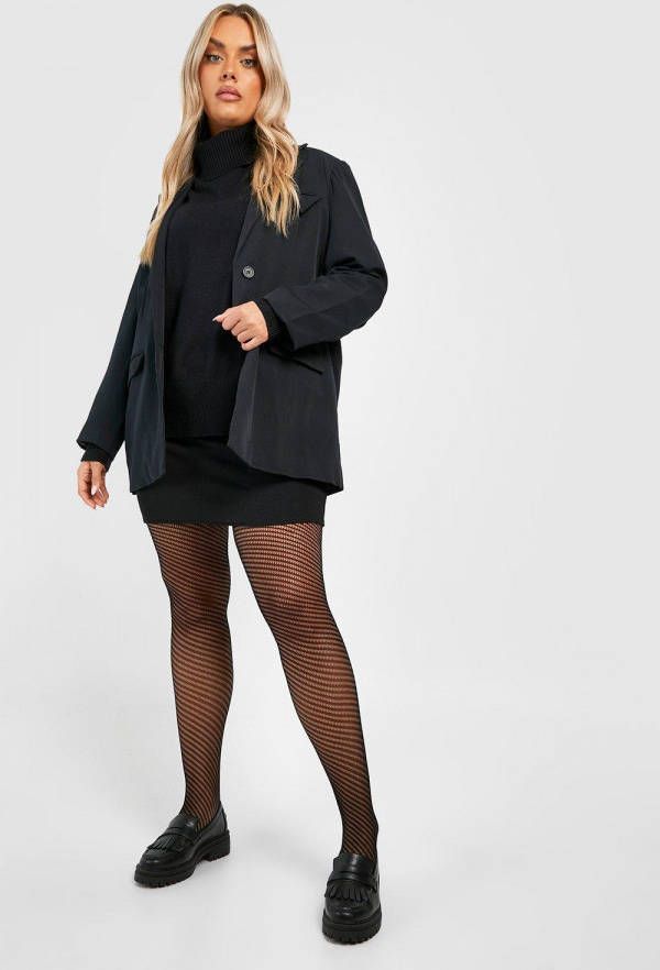 boohoo Plus Gedraaideer Net Panty, Black