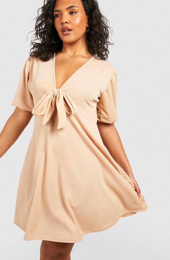 boohoo Plus Geknoopte Skater Jurk, Stone