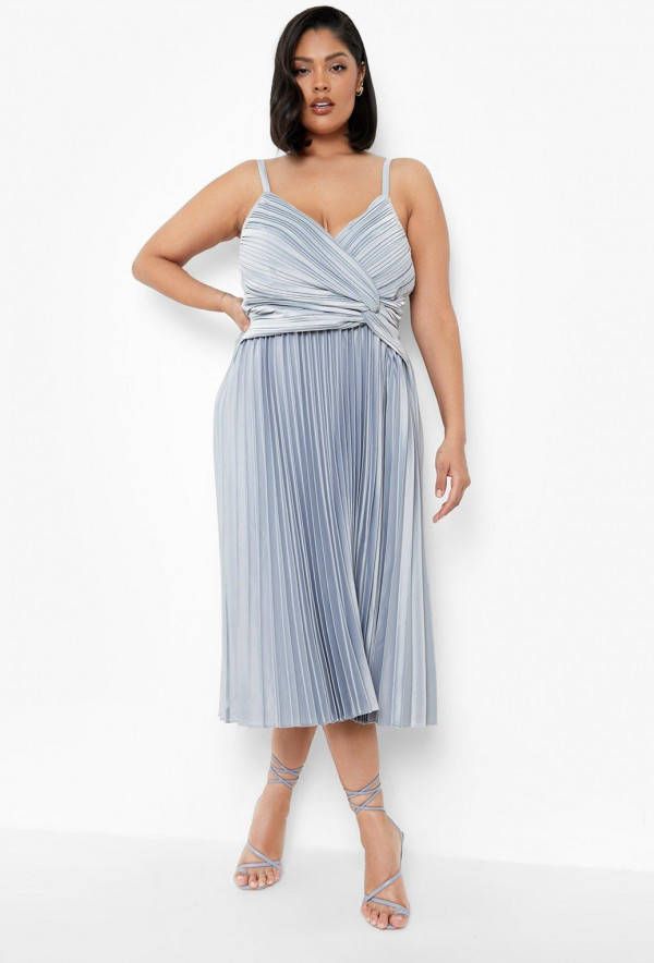boohoo Plus Geplooide Gedraaide Satijnen Midi Jurk, Grey
