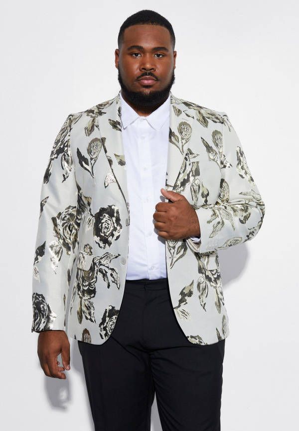 boohoo Plus Jacquard Slim Fit Bloemen Blazer, Gold