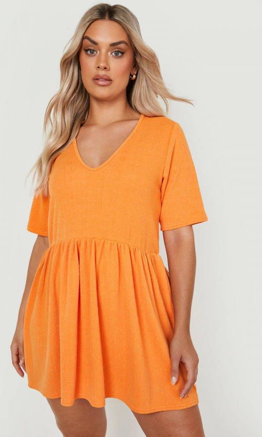 boohoo Plus Linnen Look Mini Skater Jurk, Orange