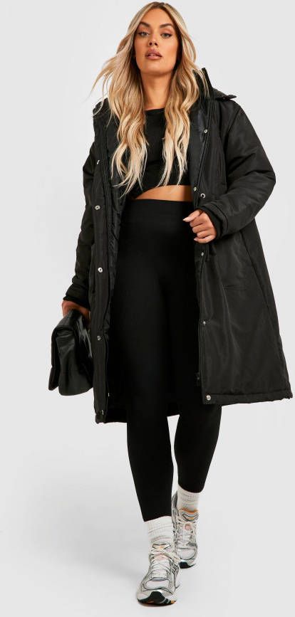 boohoo Plus Long Line Faux Fur Parka Jas, Black