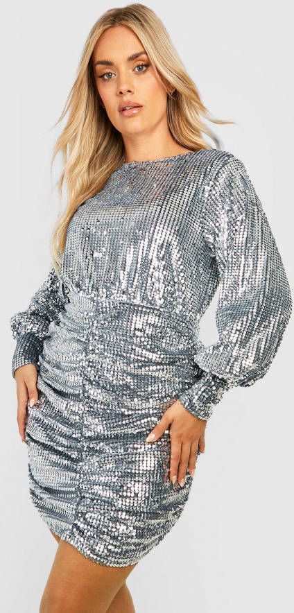 boohoo Plus Matte Geplooide Glitter Mini Jurk Met Pailletten, Silver
