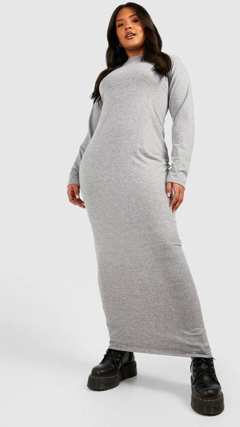 boohoo Plus Maxi T Shirtjurk Met Lange Mouwen, Grey Marl