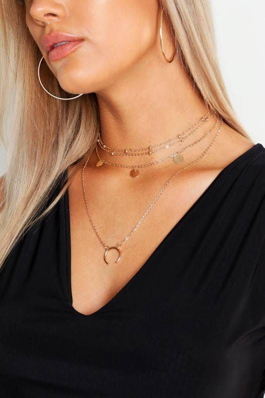 boohoo Plus Dubbele Choker Ketting Met Maan, Goud