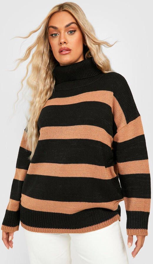 boohoo Plus Oversized Gestreepte Gebreide Trui, Black