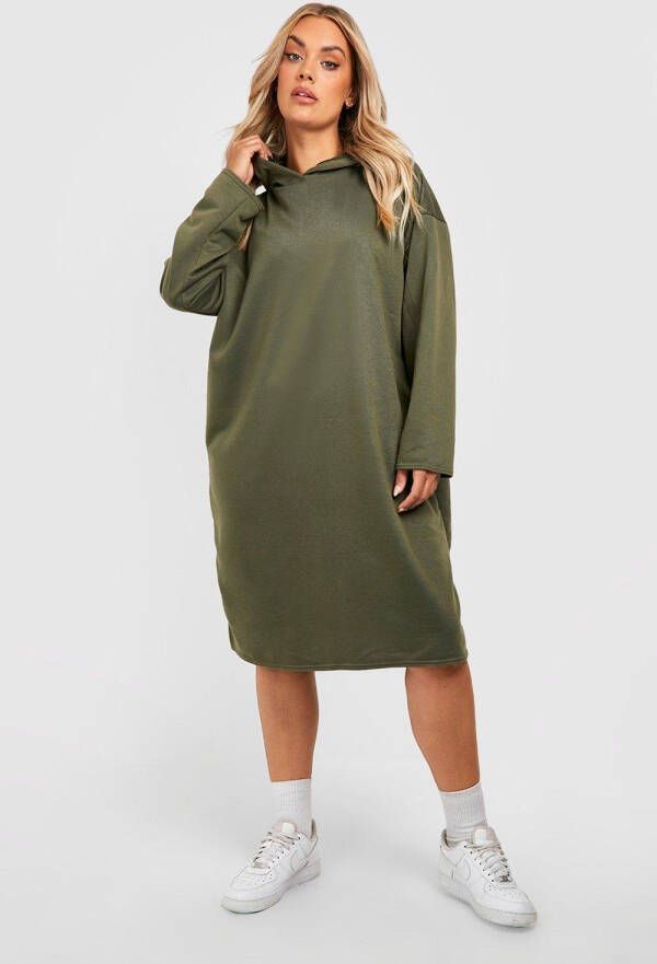 boohoo Plus Oversized Long Line Trui Jurk Met Capuchon, Khaki