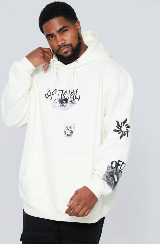 boohoo Plus Oversized Official Hoodie Met Print, Ecru