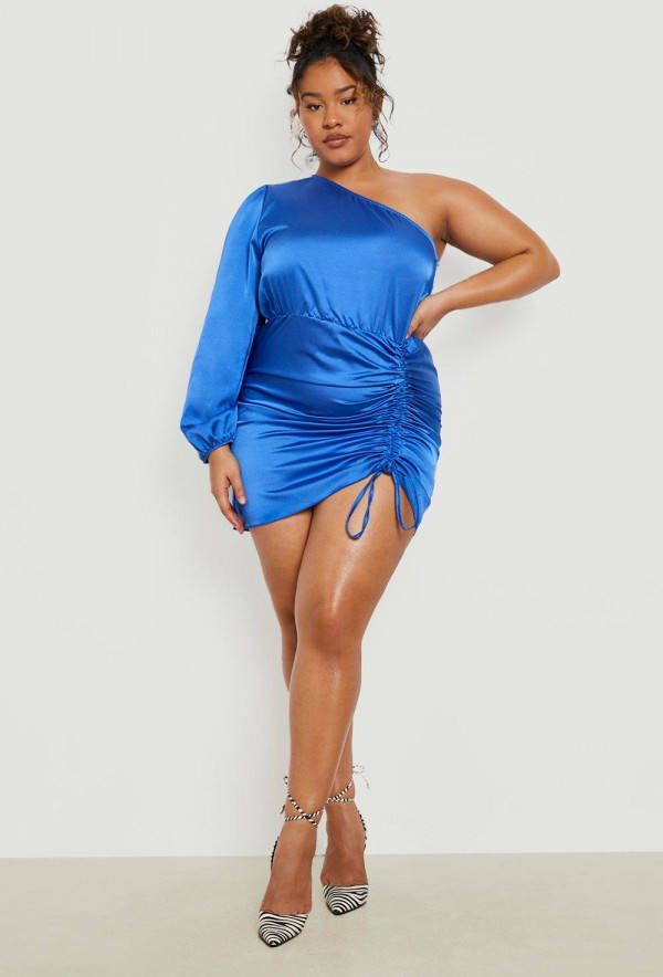 boohoo Plus Satijnen Skort Romper Met Ruches, Cobalt
