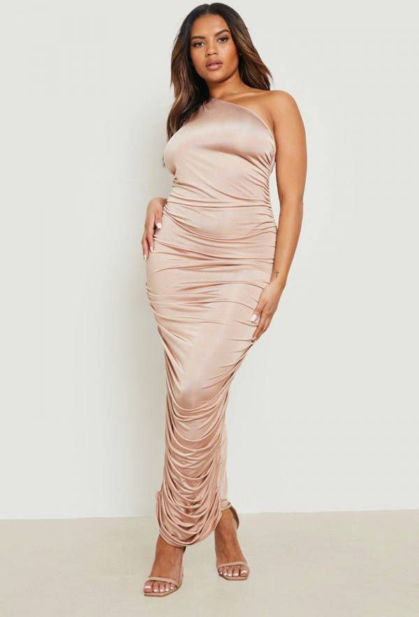 boohoo Plus Strakke Midaxi Jurk Met É, é, n Open Schouder, Stone