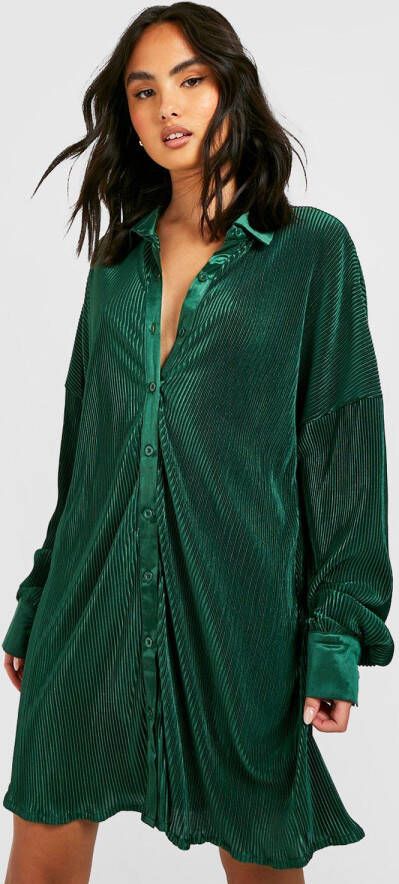 boohoo Premium Plisse Blouse Jurk, Khaki